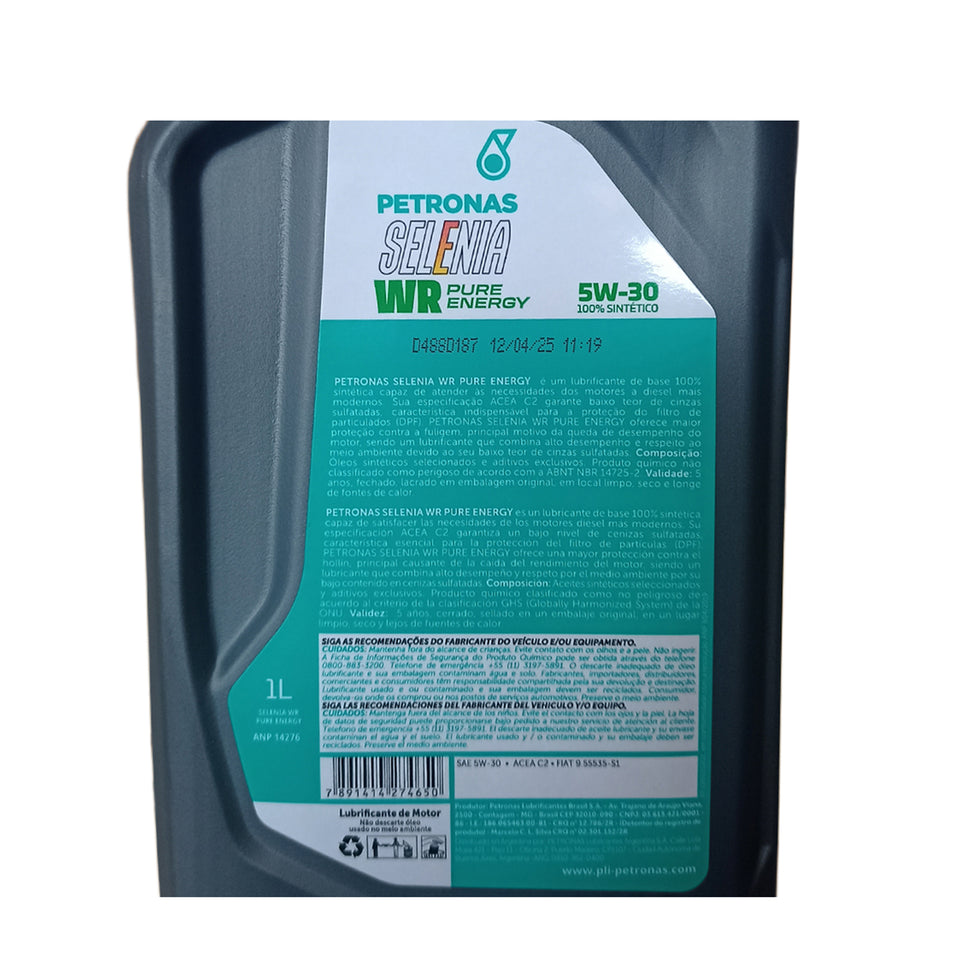 Óleo Petronas Selenia WR Pure Energy 5W30 100% Sintético 70205E19BR