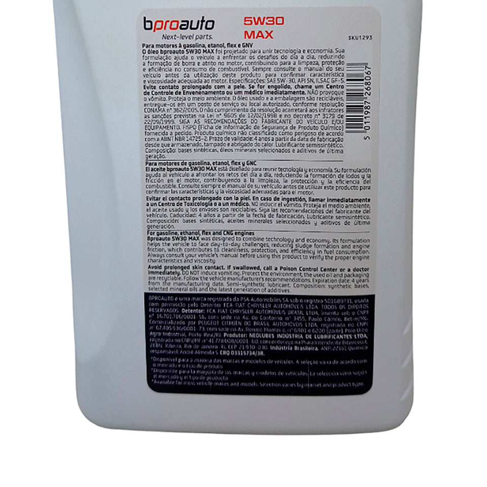 1L Óleo Semissintético 5w30 Max Api Sn Bproauto 1bp31572aa