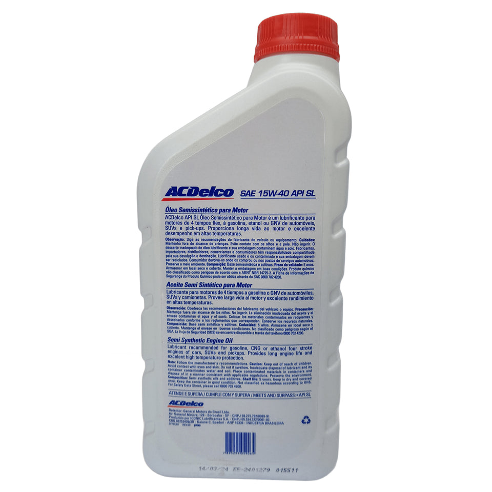 Kit 5 Óleo Motor Sae 15w40 Api Sl Acdelco 98550553