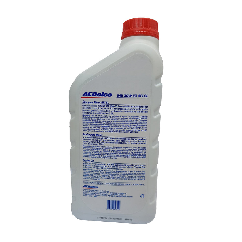 Óleo Motor 20w50 Sl Sae Mineral Acdelco 93307462 1l