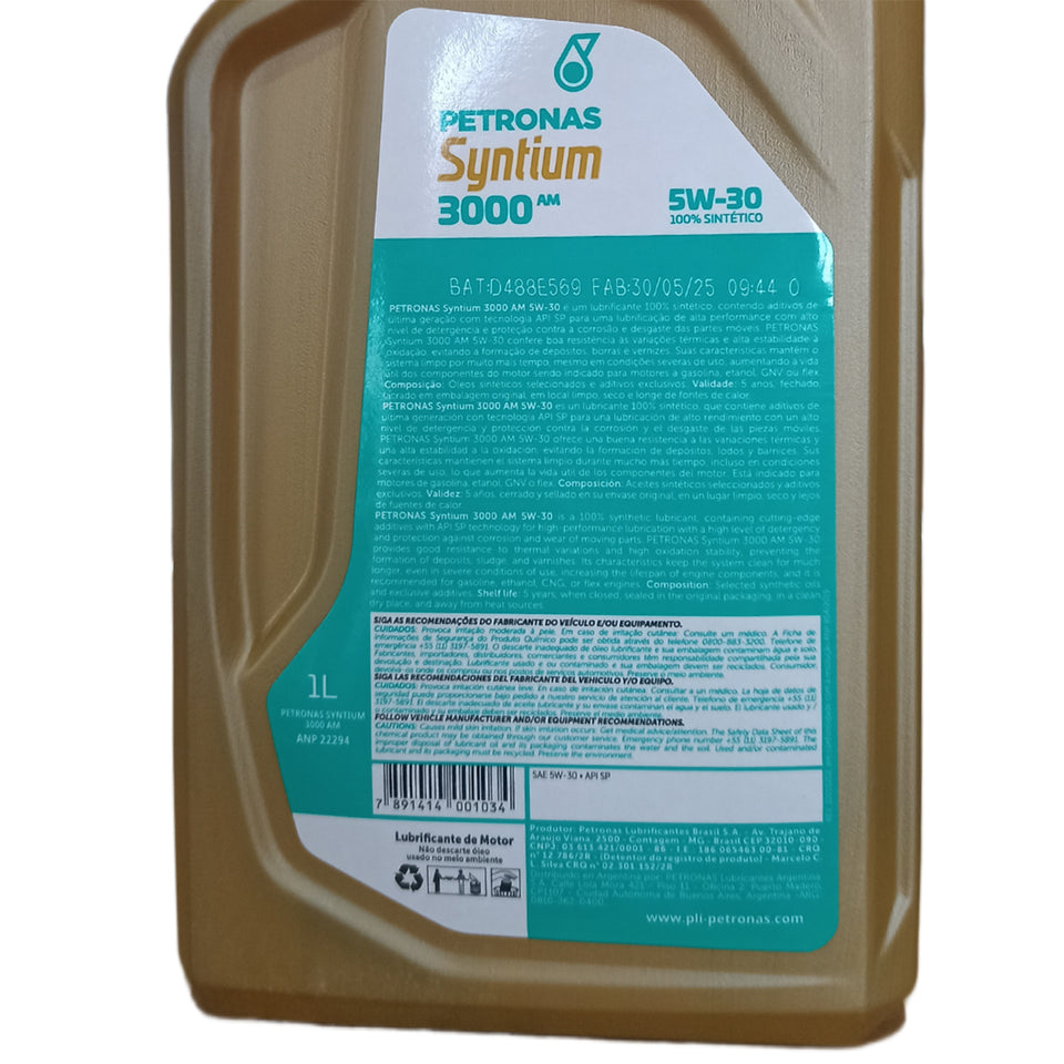4L Óleo Sintético 5W30 Petronas Syntium 3000 AM API SP 70918E19BR
