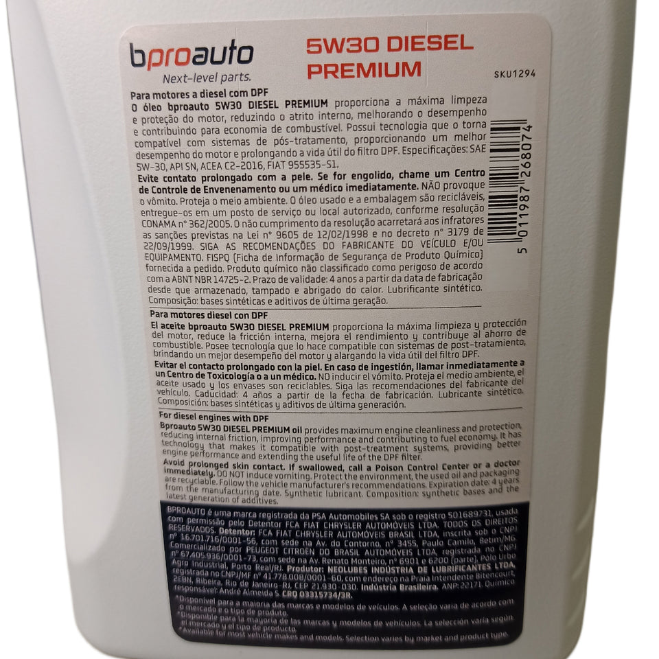 4l Óleo Motor Diesel Sintético 5w30 Dpf C2 1BP31603AA