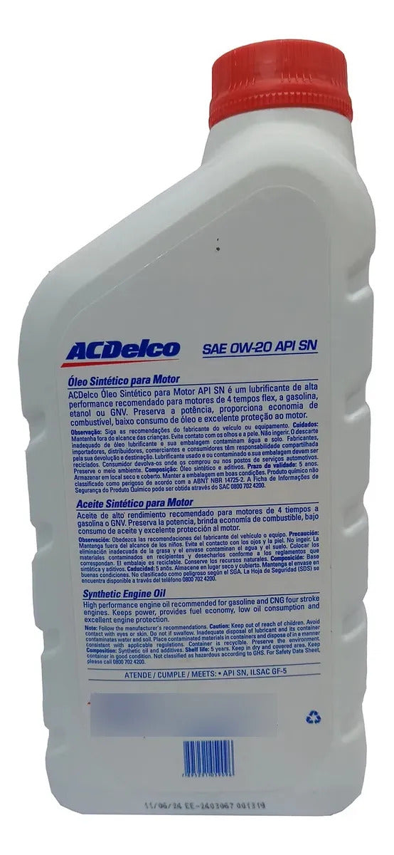 Kit Troca Oleo 0w20 + Filtros ACDelco 98550549 25206966 93316245 13508023