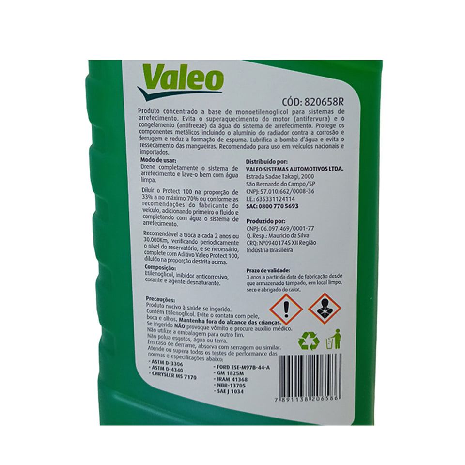 1L Aditivo Radiador Concentrado Inorgânico Valeo Protect 100 Cor Verde 820658R